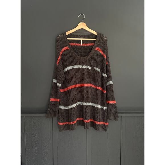 Free People Oversized Knit Striped Sweater Brown Size Small - Picture 2 of 8